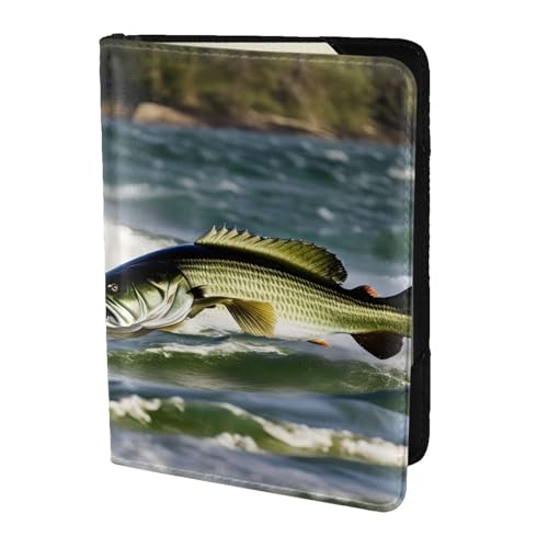 Custodia per passaporto da viaggio con stampa a onde di pesca bassa custodia per per famiglia pelle per uomini e donne nero Taglia unica