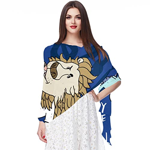 Écharpe en mousseline de soie Lion-01 pour femme dessin main multicolore