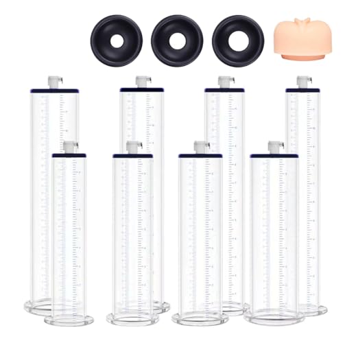 NAIXBTY Vakuumpumpe Zubehör für Penispumpen mit Skala - 3 Pumpe Sleeve und 1 Realistischen Schamlippen Aufsatz Penisvergrößerung Verlängerung Ersatzpumpe Vakuumpumpe für Männer (22.9X5.7cm/9*2.25in)
