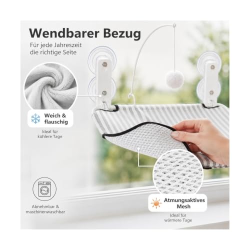 Fensterliege Katze faltbar, 18 kg, Saugnapf, Bezug wendbar Stabiler Halt-3