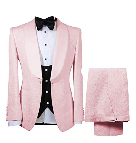 Big Shawl Lapel Jacket Mens Jacquard Suit Tux Pants Vest Party Wear Floral Paisley Tuxedo