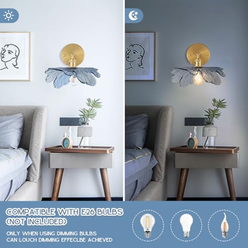Image of Flower Bathroom Vanity Light Vintage Gold Wall Sconce Blue Glass Shade Mid Century Modern Vanity Lamp Decor Art Vanities Light Adjustable Hardwired Wall Lighting for Over Mirror