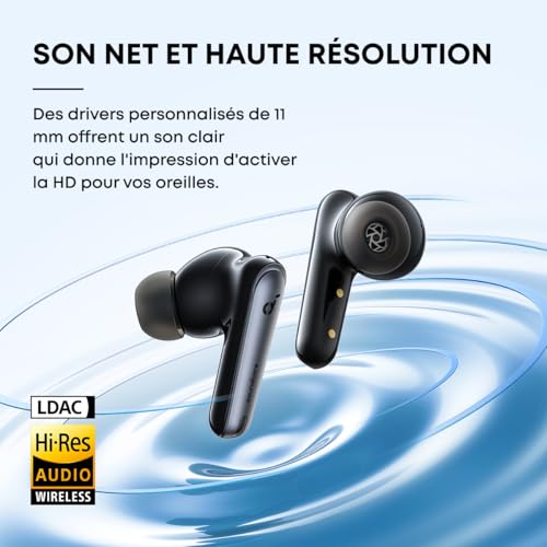 Soundcore by Anker Liberty 4 NC Ecouteurs Bluetooth sans Fil, Bluetooth 5.3, Reducteur de Bruit Adaptative aux Oreilles et à l'environnement, Hi-Res, 50H de Lecture Noir