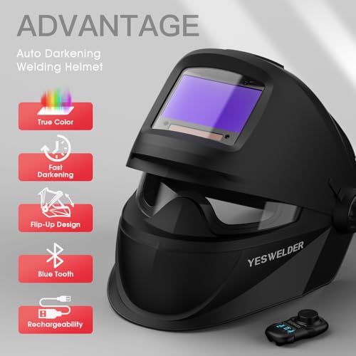 YESWELDER Flip-up Auto Darkening Welding Helmet, Bluetooth Remote Control, True Color 4 Arc Sensors Wide Shade 4/5-9/9-13 Welder Mask for TIG, MIG, ARC, CUT and Grind by YESWELDER - Image 3