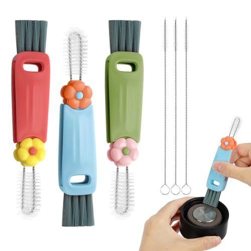 Aoowu 3 Pcs Cepillo De Limpieza 3 En 1, Cepillo De Limpieza De Hendiduras Con 3 Cepillo Para Limpiar Paja, Cepillo De Limpieza De Tapas De Tazas, Limpiador De Tapas De Vasos Portátil Con Cepillo
