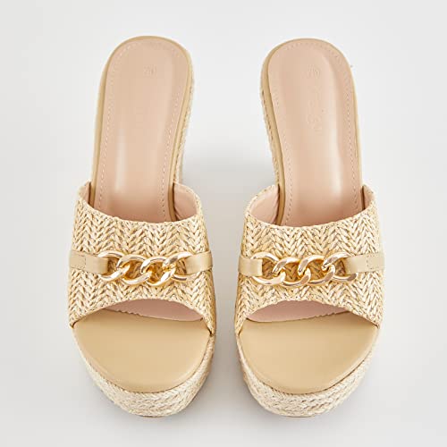 Image of Coutgo Women's Wedge Sandals Platform Espadrille Heel Chain Slip On Casual Summer Slides