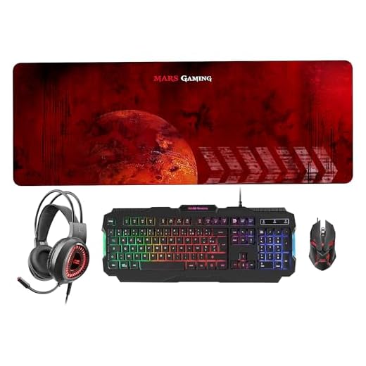 Mars Gaming MCPRGB2, Combo Gaming 4 en 1 con Teclado RGB Rainbow, Ratón 4000 dpi RGB Flow, Alfombrilla XXL y Auriculares RGB, Jack 3.5mm, Compatibilidad Multiplataforma, Idioma Francés AZERTY