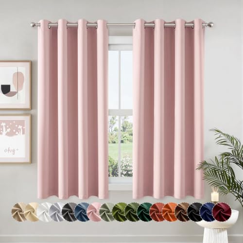Image of MIULEE Blackout Curtains for Bedroom Living Room 2 Panels, Thermal Insulated Room Darkening Drapes Grommet Noise Reducing Light Blocking Window Treatments 68 Inches Long 55x68 Inch Pink