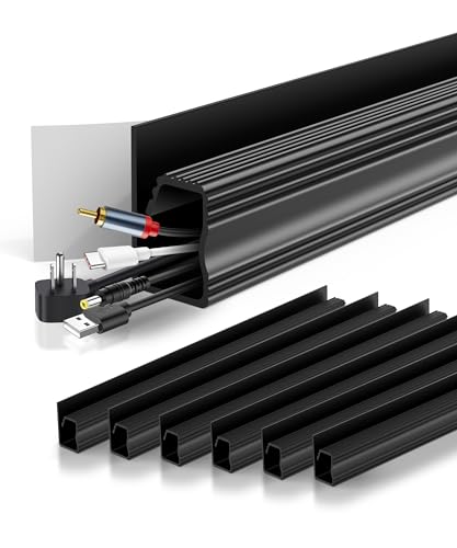 6 Pack Under Desk Cable Management Kit, J Channel Cable Raceway with Double Side Tape, Cord Organizer Tray for Desk, Easy Install, No Drilling, Cable Hider for Home & Office, Child & Pet Proof