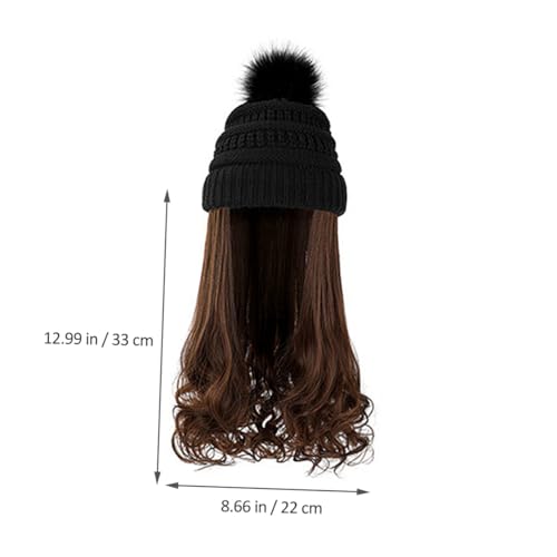 Bonnet à pompon et postiche synthétique brun clair pour masquer le froid - 2