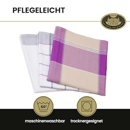 Gözze - Geschirrtuch-Set, 3-teilig, 100% Baumwolle, hohe Materialdichte (260 g/m²), 50 x 70 cm - Flieder – Bild 5
