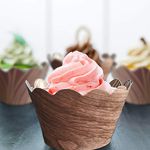 Woodland Cupcake Wrappers,50Pcs Wood Grain Cupcake Wrappers For Rustic Weddings,Wild Animals Baby Shower Decorations,Rustic Woodsy Wedding,Lumberjack Theme Birthday Decor #TOP2