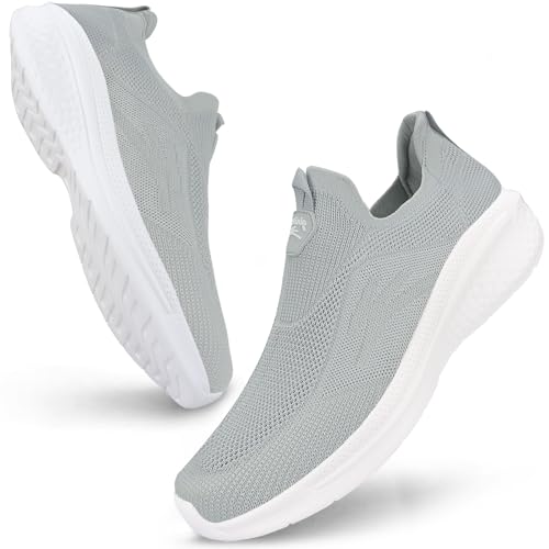 Giniros Sneakers Slip On Sneakers Löpning Herr Löpning Jogging Promenader Bambu Gym Fitness Atletisk Tennis Arbete Sneakers Lättviktiga Andningsbara Sportskor Herr, Ljusgrå, 40 EU
