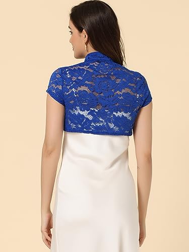 Image of Allegra K Women's Lace Cardigan Stand Collar Short Elegant Shrug Open Front Cropped Bolero Cardigan