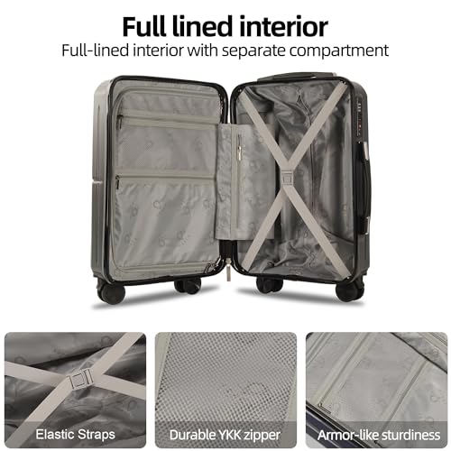 3 Piece Luggage Set ABS+PC Expandable Hardshell TSA Lock Aluminum Trolley Spinner Wheels (Dark Grey, 3 Piece Set)2