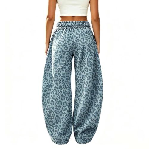 Leopard Barrel Sweatpants Women Wide Leg Elastic Waist Casual Baggy Pants - image 2