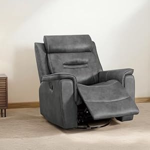 Leather recliner chair faux swivel rocker for adults manual sofa for living room bedroom home theater seatingdark grey  urban country home decor