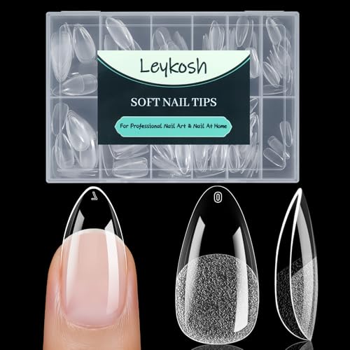 Medium Almond Nail Tips 216pcs Acrylic Fake Nails Gel Nail Tips Soft Full Cover Pre-Shaped Matte Clear Press on Nails for Extension Diy at Home Manicure 12 Sizes