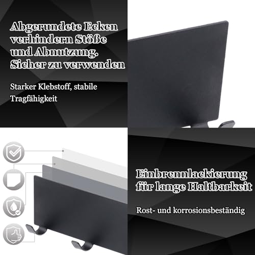 Scettar 2 Stück Schlüsselbrett mit 6 Haken,Schlüsselhalter Schwarz,Metall Selbstklebendes Schlüsselhaken Wandhaken,Schlüsselleiste ohne Bohren