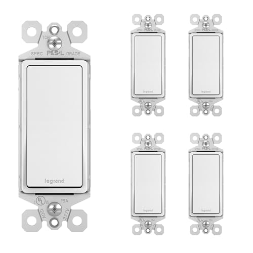 Image of Legrand radiant TM873WCP4 15 Amp Rocker Wall Switch, 3-Way Decorator Light Switches, White (5 Pack)