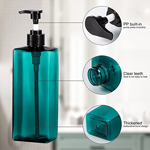 Shower Pump Bottles, Yebeauty 2pcs 17oz 500ML Refillable Pump Bottle Lotion Soap Dispenser Liquid Container Plastic Soap Dispenser for Shampoo Kitchen,Bathroom Body Wash, Sea Green3