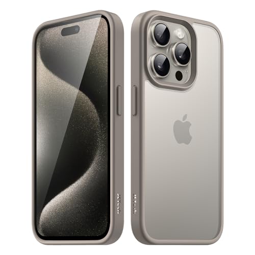 Image of JETech Matte Cover Case for iPhone 15 Pro 6.1-Inch, Shockproof Military Grade Drop Protection, Frosted Translucent Back Phone Cover, Anti-Fingerprint (Natural Titanium)