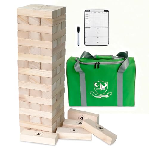 Jac & Mok Tumble Tower Game Wooden Blocks Stacking Timber Game Includes Carry Case (Classic 56 Wooden Blocks)
