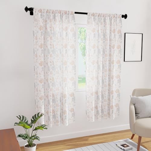 Image of Encasa XO Window Printed Sheer Curtains, Light Filtering Orange Branches | 4.5ft to 10 ft | Lightweight Polyester Twill | Rod Pocket Styling | Machine Washable | Set of 2