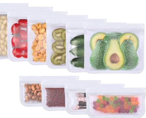Voarge 11piezas Bolsas Silicona Reutilizables, Bolsas de Silicona, Bolsas de Silicona Preservación de Alimento Hermética para Fruta Verduras Carne y sándwich, Ldeal para Hogar Cocina y Viajes