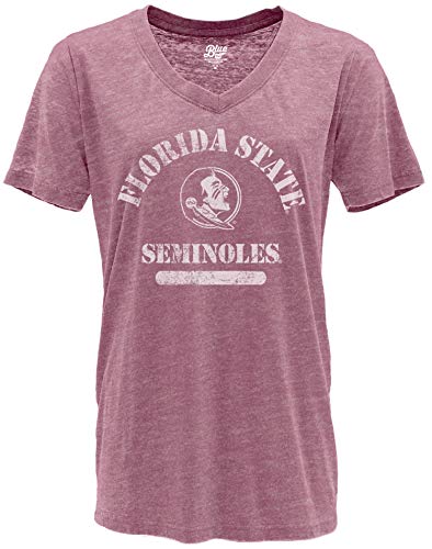 Blue 84 Women's Florida State Seminoles V-neck Burnout T Shirt, Florida State Seminoles Cranberry, Medium