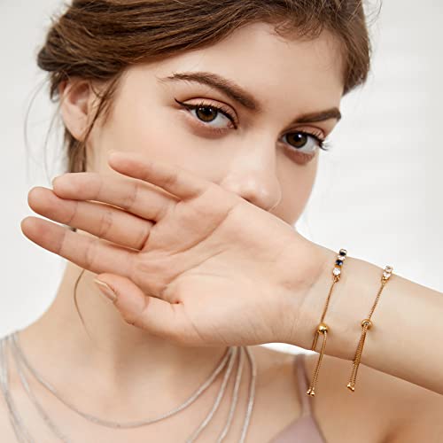 Lovans Tennis Bracelets For Women Cubic Zirconia Bracelet In Silver/Gold/Rose Gold Adjustable Bracelet In Size 3-9Inch Fashion Jewelry Gifts (Gold-Clear&Blue Zirconia) #TOP6