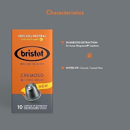 Bristot Cremoso Aluminium Capsules – Compatible with Nespresso Original Line Machines – Medium Roast – 100% Recyclable – Pack of 10