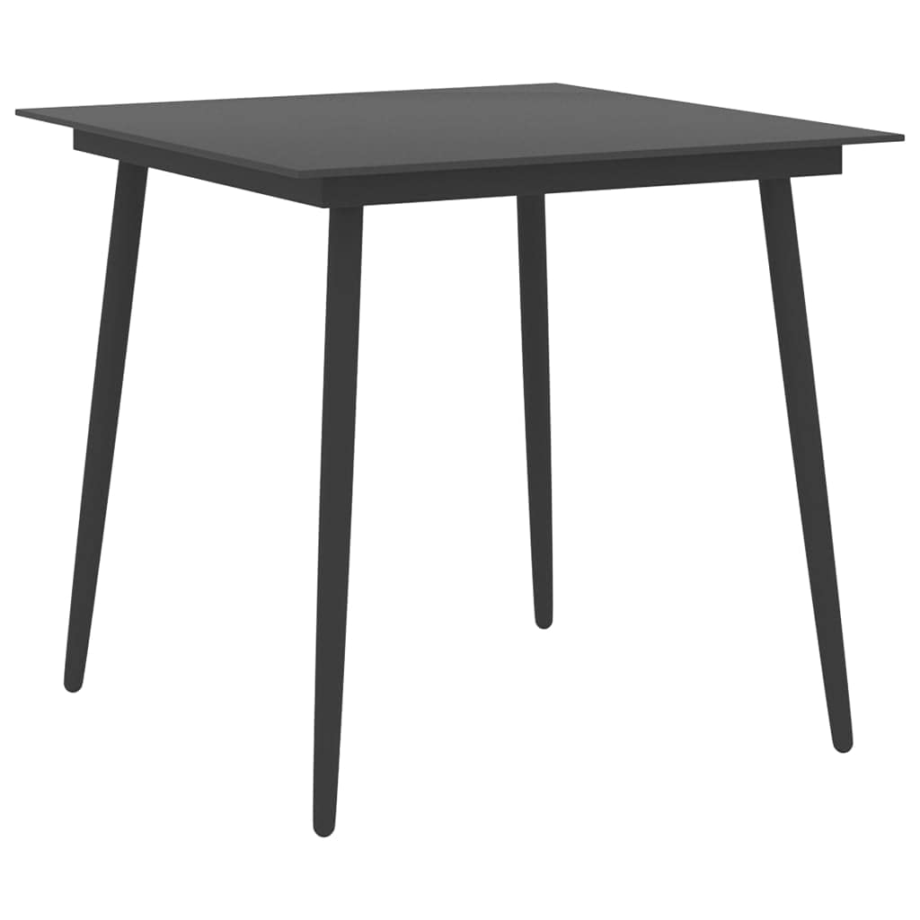 Stół do jadalni ogrodowy, czarny, ze stali malowanej proszkowo i szkła, 80 x 80 x 74 cm, stabilny stół balkonowy na taras i do ogrodu, idealny do jedzenia, picia, grillowania i pikniku na