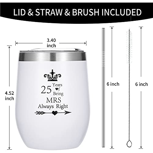 Hlikem Pack Of 2 Wine Tumbler 25 Years Mr Right Mrs Always Right 25H Wedding Engagement Anniversary Cups For Couple Parents Stainless Steel Insulated Wine Glass With Straws And Brush #TOP1