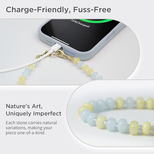 Image of POSADINA Natural Stone Phone Charm, Beaded Healing Phone Wrist Strap, Handmade Cellphone Chain Lanyard with Tether Tab