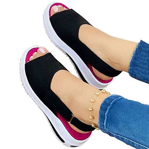 GHJUH Women's Sandals Comfy Sports Sandals Thick Bottom Fish Mouth Sandals Fashion Wedge Platform Buckle Strap Sandals Casual Beach Non-Slip Open Toe Sandals