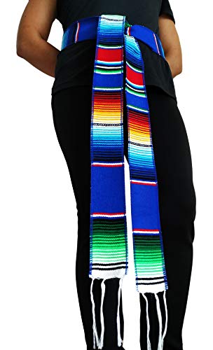 Yani's Gifts Serape Belts Blue and White 2 Pack Cinto Mexicano for Women or Men, Mexican Sash Belts3