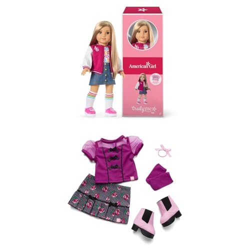 Image of Bundle of American Girl, Truly Me 18-inch Doll #131 with Brown Eyes, Straight Blonde Hair, Light-to-Medium Skin, for Ages 6+ + Truly Me 18-inch Doll Outfit, Bows & Blooms Outfit, for Ages 6+