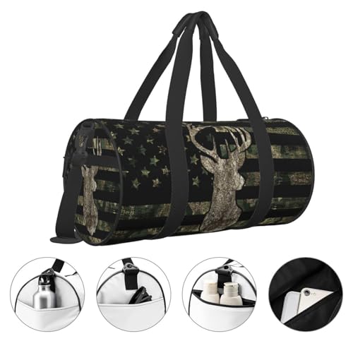 Camo Camouflage American Flag Hunting Deer Foldable Duffle Bag For Women - Workout Bag For Gym Men - Boy Gym Bag - Girls Small Weekender Duffel Bag - Packable Luggage Bag For Travel Sports4