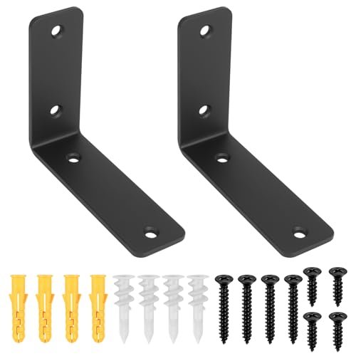 2 Pcs Escuadras Metalicas, Soportes para Estantes, Soporte Estanteria L, Soporte Escuadra Metalica ángulo a L, Escuadras para Estanterias Estanterías de Pared, Negro, 125 x 100 mm