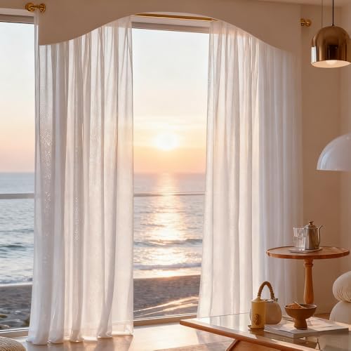 YIPINXIU Luxury White Sparkling Shimmer Vertical Crinkle Sheer Curtain Pair