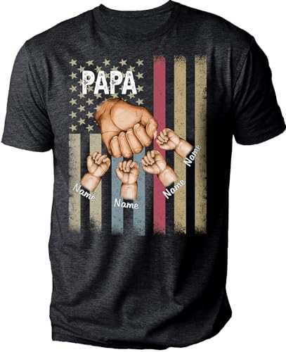 Customized Mens Grandpa American Flag Father's Day 4th of July First Gift for Dad Poppop Pop papa with Grandkids Names