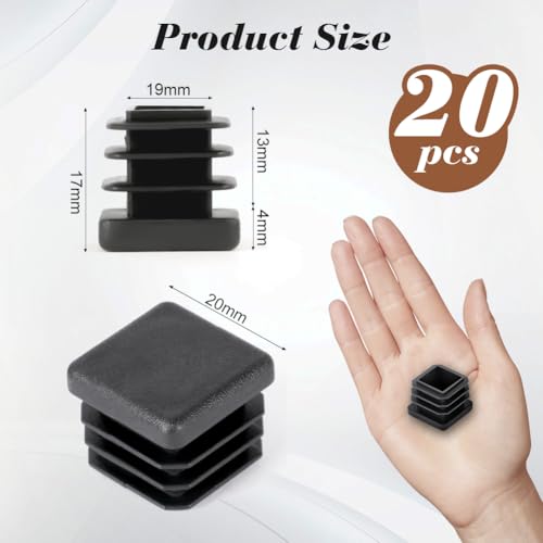 OSDUE Square Plastic End Caps, 20PCS 20 * 20mm Black Plastic Plug, Non-Slip Furniture Feet Pads - Image 2