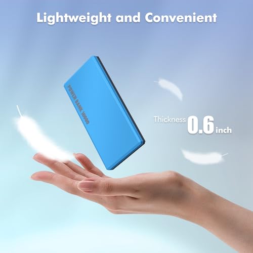 Galeces Ultra-thin 10000mAh Portable Charger, 15W PD Fast Charging High-Capacity External Power Bank, USB-C in&Out Battery Pack for iPhone 15/14/13/12 Series, Samsung Galaxy, etc (Blue)