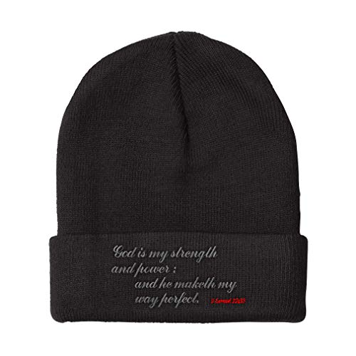 Beanies for Men Bible 2 Samuel 22:33 Embroidery Christian Religion Winter Hats for Women Acrylic Skull Cap 1 Size Black Design Only