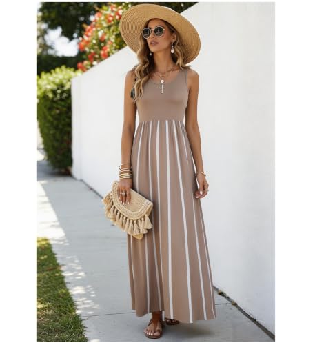 Image of Sherosa Women Boho Chevron Striped Floral Printed Summer Sleeveless Tank Long Maxi Party Dress