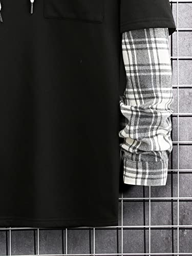 Floerns Men's Plaid Print 2 in 1 Long Sleeve Drop Shoulder Sweatshirt Hoodie3