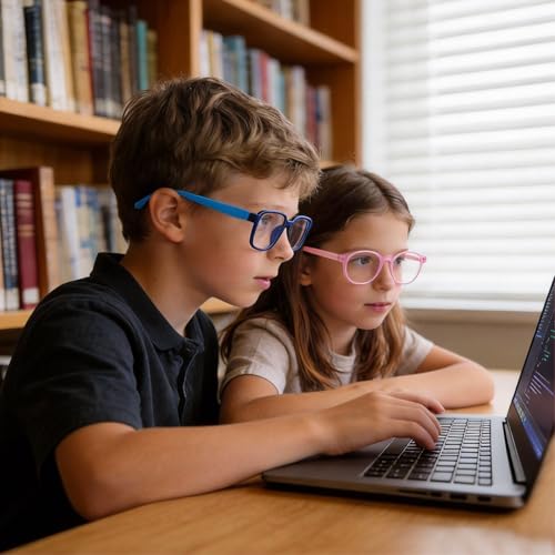 Image of Ultra-Light Blue Light Blocking Glasses with Case for Kids and Teens,Anti Eyestrain &UV400
