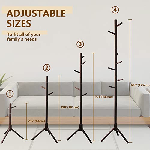 Z&L House Coat Rack Freestanding, Pure Natural Solid Wooden Coat Tree, 8 Hooks And Adjustable Height Floor Hanger, Used In The Bedroom Living Room Office To Hang Clothes, Hats, Bags #TOP4