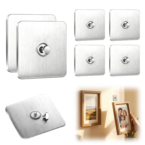 Image of Drill Free Adhesive Hooks,Picture Hangers Without Nails,Adhesive Wall Mount Screw Hooks for Hanging,Nail Free Wall Hangers for Kitchen,Bathroom (Steel /6PCS, Spike Diameter 7mm)